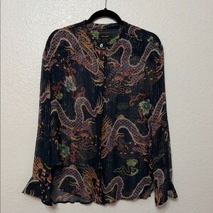 Isabel Marant dragon 🐉  Print silk flowy boho top Blouse 38
